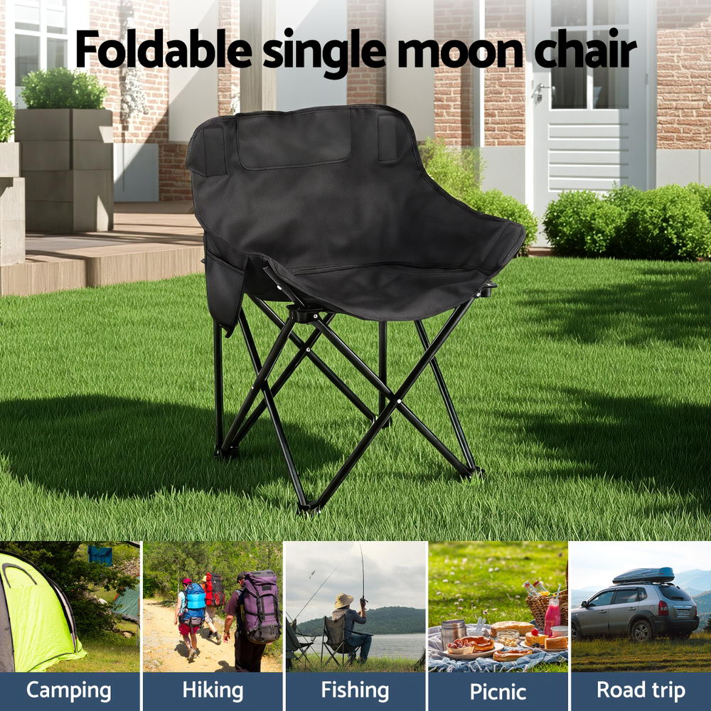 Weisshorn Folding Camping Moon Chair Portable Seat Weight Capacity 120KG Black