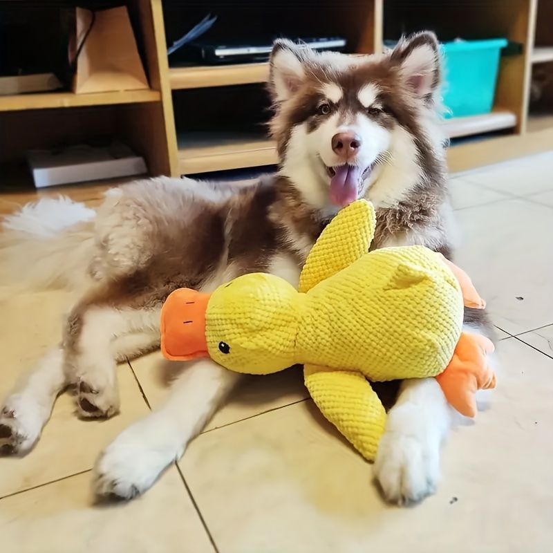Dog Toy Plush Dog Toy Chew Resistant Toy Squeaky Dog Toy Duck Shaped Dog Toy - Yellow - Size large