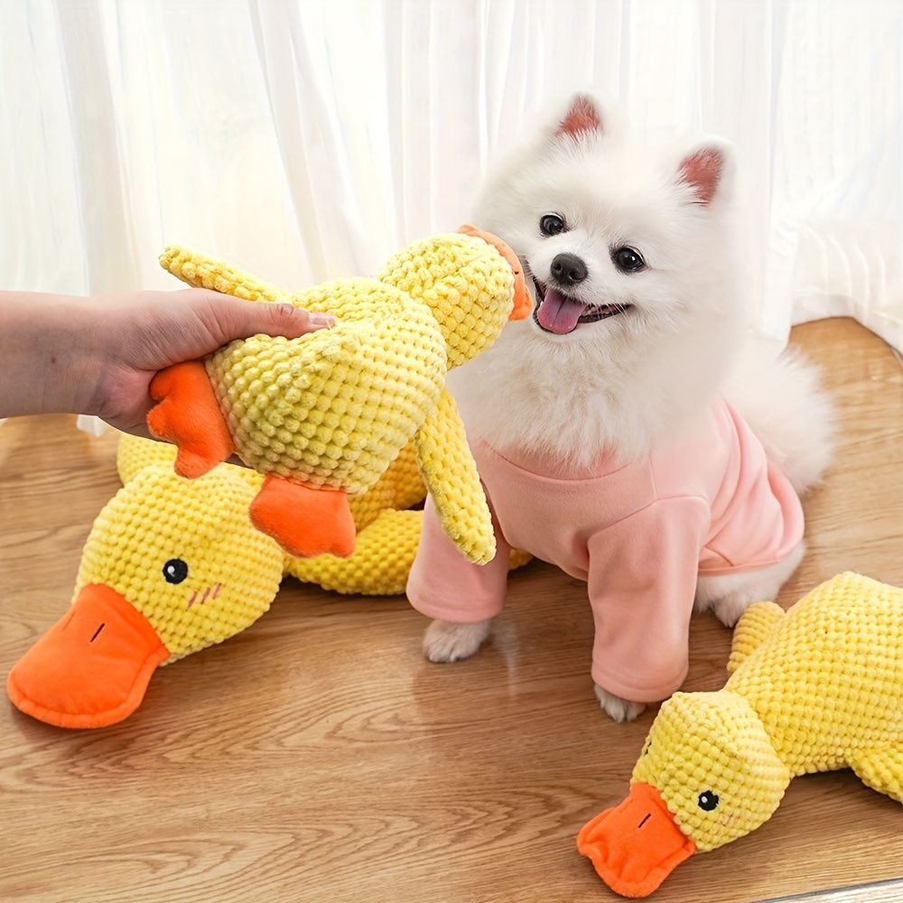 Dog Toy Plush Dog Toy Chew Resistant Toy Squeaky Dog Toy Duck Shaped Dog Toy - Yellow - Size trumpet