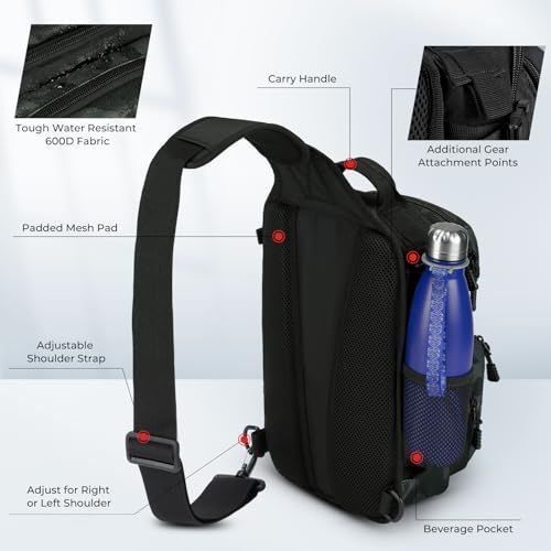 Fishing Sling Bag, Fishing Backpack with Rod Holder Fishing Bag Storge Fishing Gear, Gift for Men, Molle System, Water-Resistant Material - Black - Size 1Pack