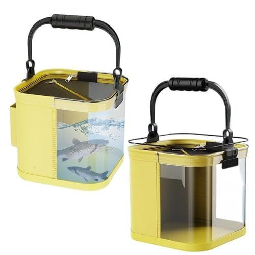 7.8*7.8*7.8in Foldable Fishing Bucket, Easy Water Hauling and Live Fish Bait, Portable Fishing Container for Camping, Fishing, Outdoors - Yellow