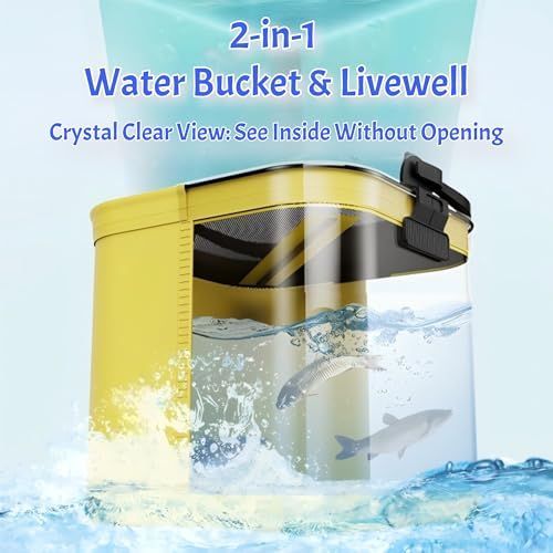 7.8*7.8*7.8in Foldable Fishing Bucket, Easy Water Hauling and Live Fish Bait, Portable Fishing Container for Camping, Fishing, Outdoors - Yellow