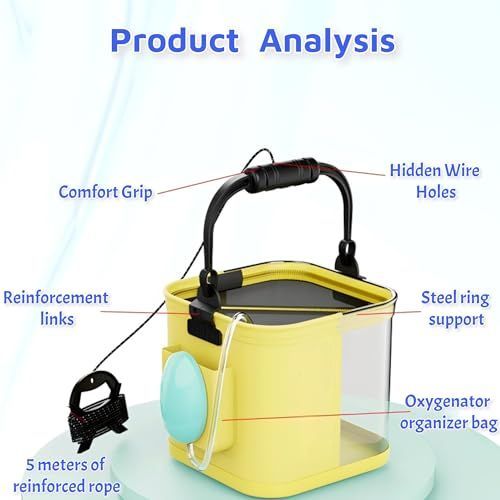 9.4*9.4*9.4in Foldable Fishing Bucket, Easy Water Hauling and Live Fish Bait, Portable Fishing Container for Camping, Fishing, Outdoors - Yellow - Size 9.4in