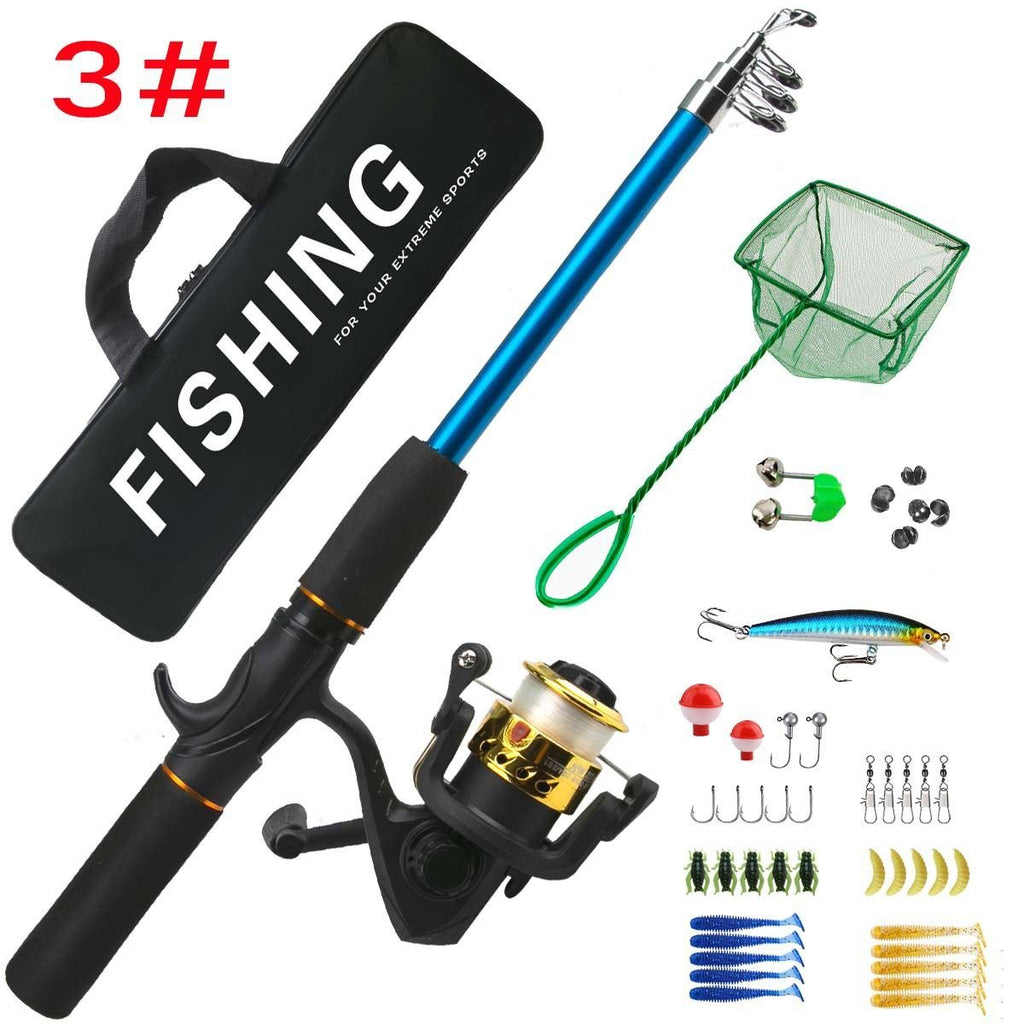 Beginner Fishing Set Fishing Tackles Including Reel Telescopic Rod Float Baits Hook Connector Landing Net & Storage Bag Rod - Green Set 2 - Size 1 Pack