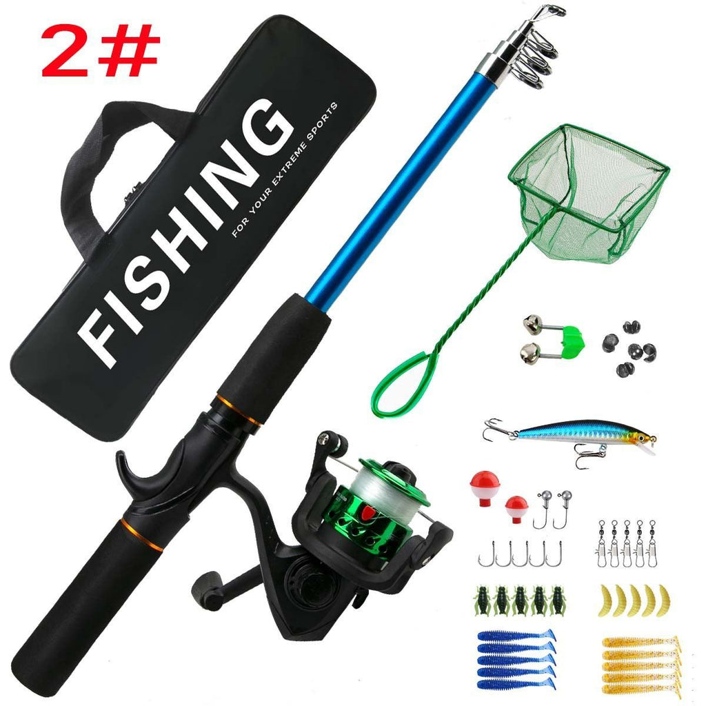 Beginner Fishing Set Fishing Tackles Including Reel Telescopic Rod Float Baits Hook Connector Landing Net & Storage Bag Rod - Red Set - Size 1 Pack