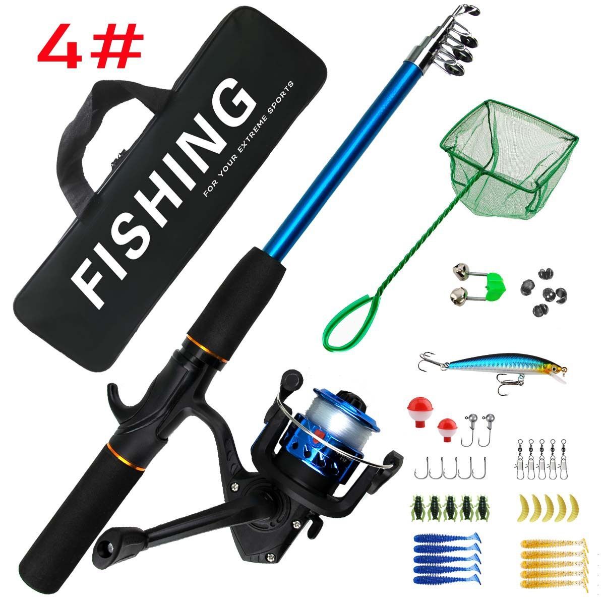 Beginner Fishing Set Fishing Tackles Including Reel Telescopic Rod Float Baits Hook Connector Landing Net & Storage Bag Rod - Red Set - Size 1 Pack