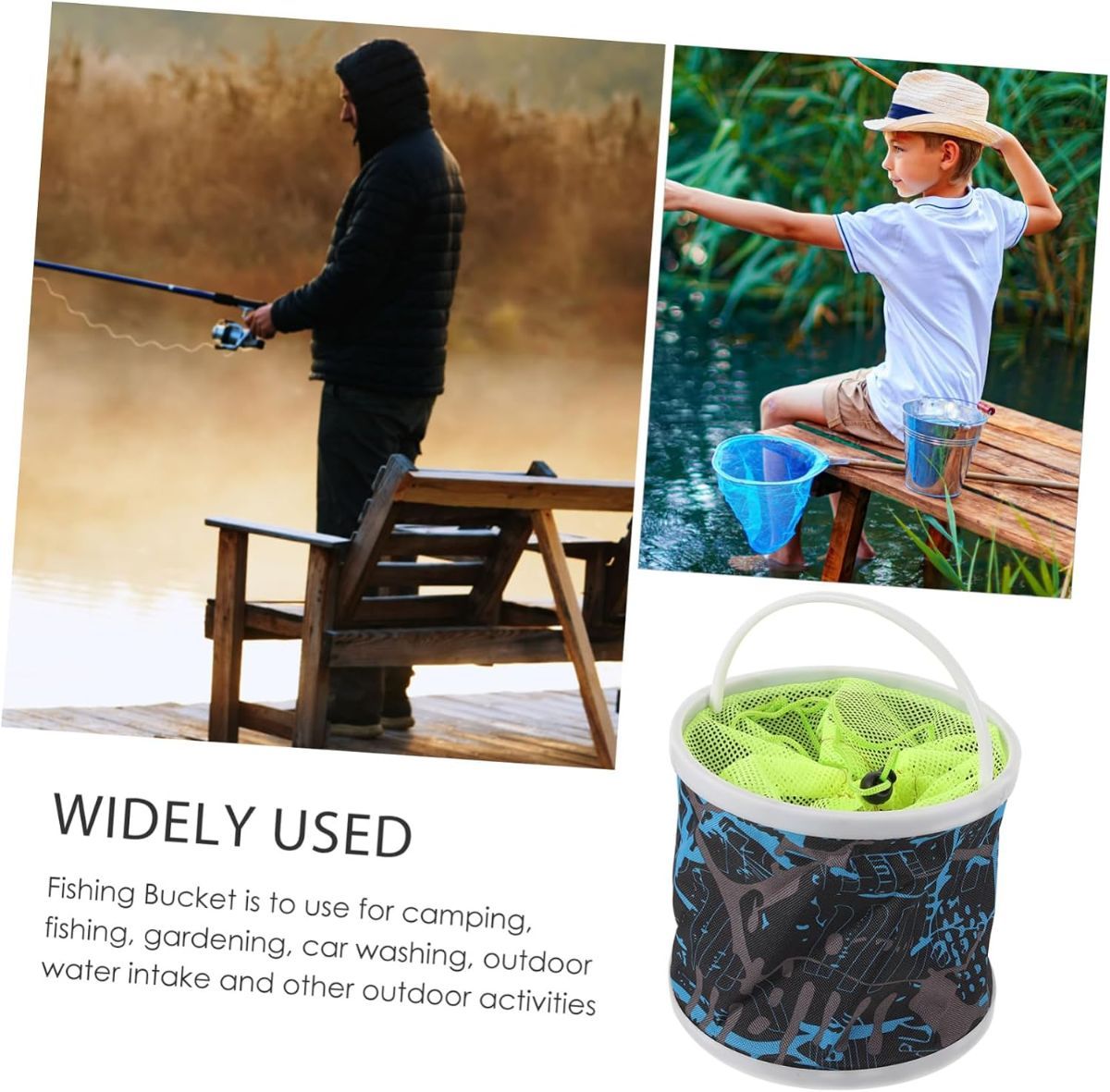 22cm Diameter Camping Sink Collapsible Fishing Bucket for Fish Foldable Bucket Collapsible Camping Plastic Space-Saving - Green