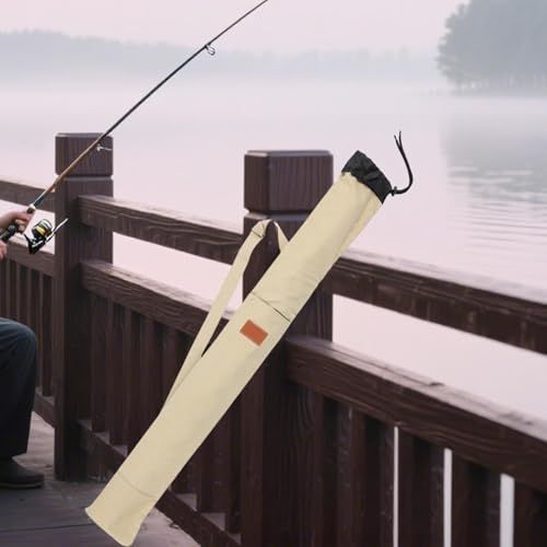 130cm Fishing Fishing Pole Storage Bag Portable Protection Cover Side Pocket Multipurpose Travel Carry Tackle Storage - Beige - Size 130cm