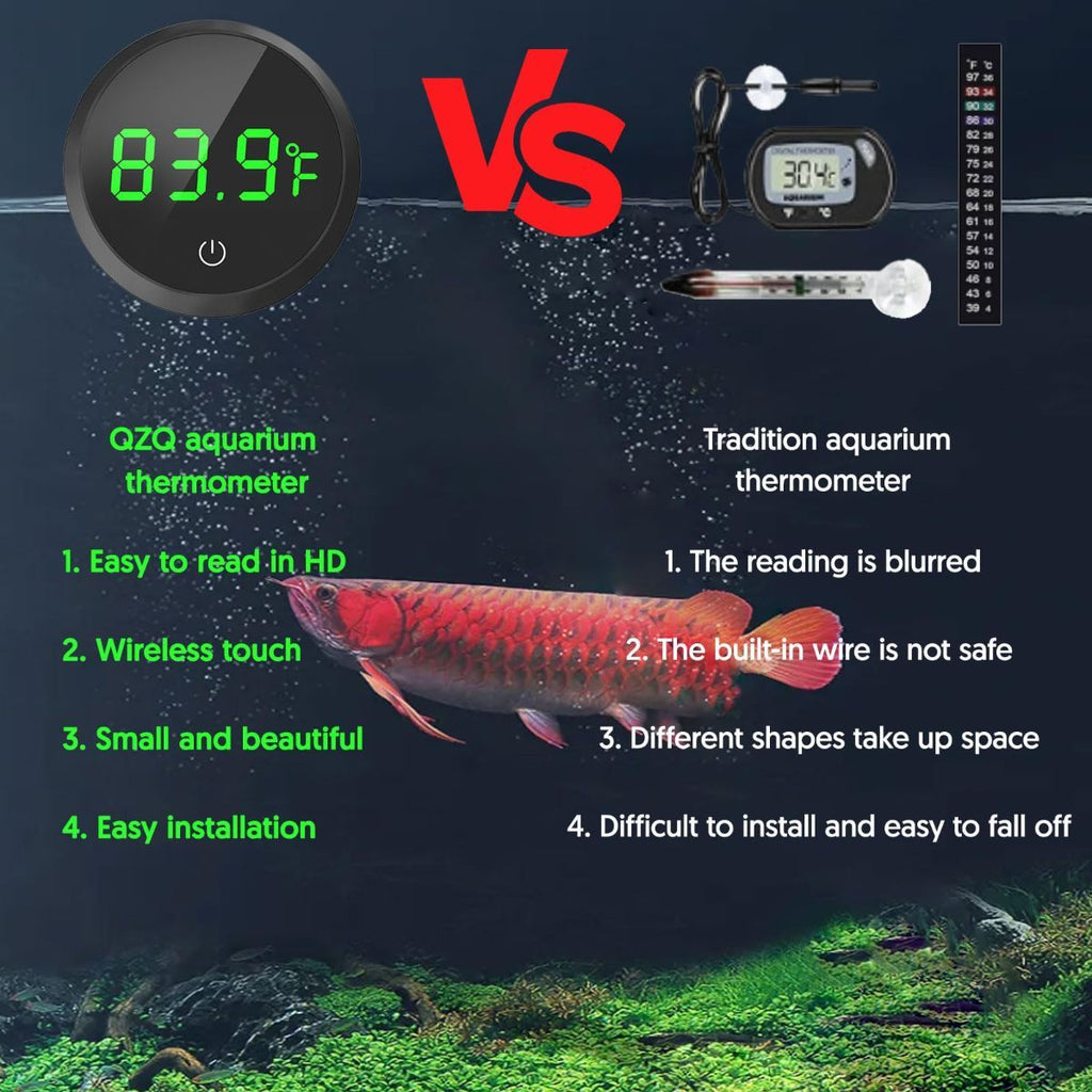 Digital Fish Tank Thermometer with LED Display & Touch Control – Wireless Aquarium Temperature Monitor ±1°F, Black, 1.77in