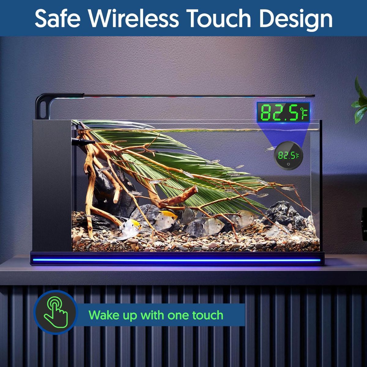 Digital Fish Tank Thermometer with LED Display & Touch Control – Wireless Aquarium Temperature Monitor ±1°F, White, 1.77in