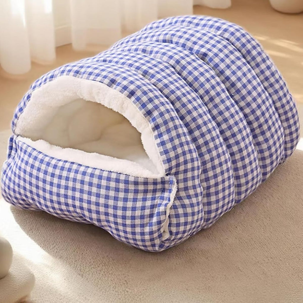 Cozy Monster Cat Cave Bed with Removable Cushion – Blue, 43 x 40 x 28cm