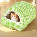 Cozy Monster Cat Cave Bed with Removable Cushion – Green, 30 x 28 x 20cm