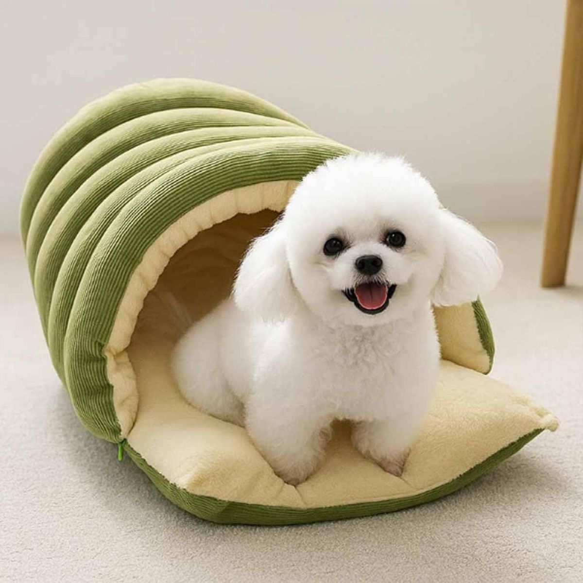Cozy Monster Cat Cave Bed with Removable Cushion – Green, 43 x 40 x 28cm