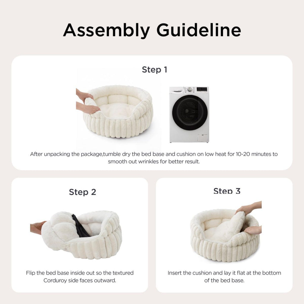 Cat Bed Plush Cat Bed Round Cat Bed Cat Furniture Cat Comfort Pet Supplies - Beige / 20in