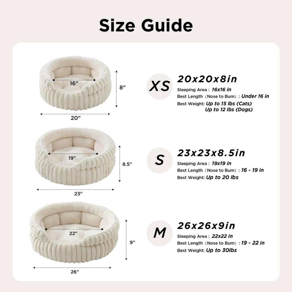 Cat Bed Fluffy Cat Bed Round Cat Bed Cat Furniture Cat Comfort Machine Washable - White - Size 20in