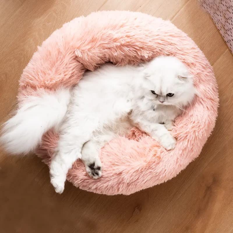 Cat Bed Fluffy Cat Bed Round Cat Bed Cat Furniture Cat Comfort Cat Sleeping Bed - Light Gray / 24in