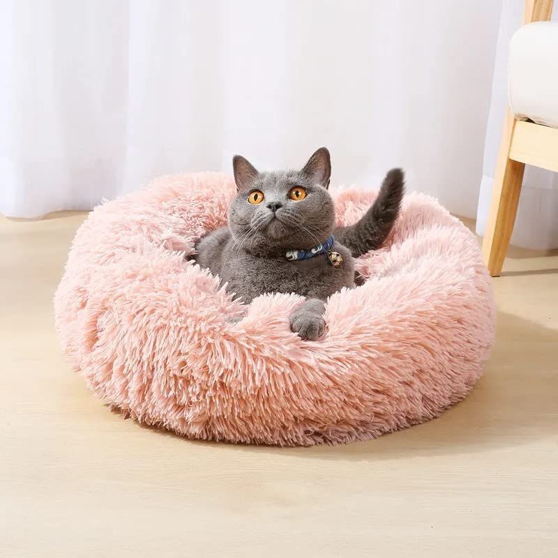 Cat Bed Fluffy Cat Bed Round Cat Bed Cat Furniture Cat Comfort Cat Sleeping Bed - Light Gray / 24in