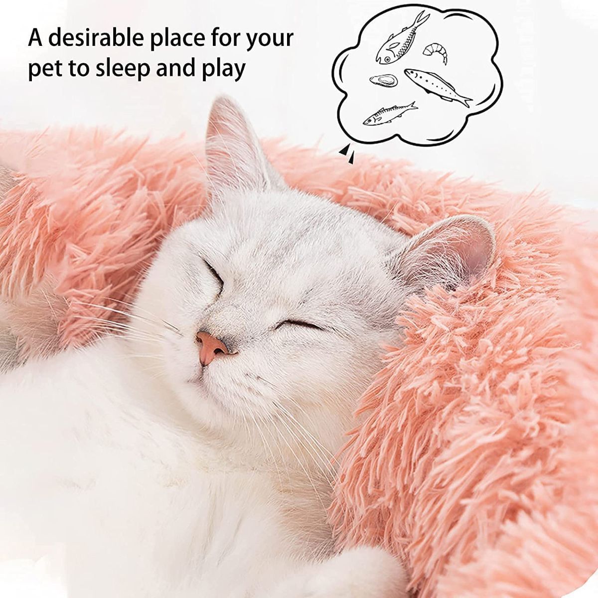 Cat Bed Fluffy Cat Bed Round Cat Bed Cat Furniture Cat Comfort Cat Sleeping Bed - Pink / 20in