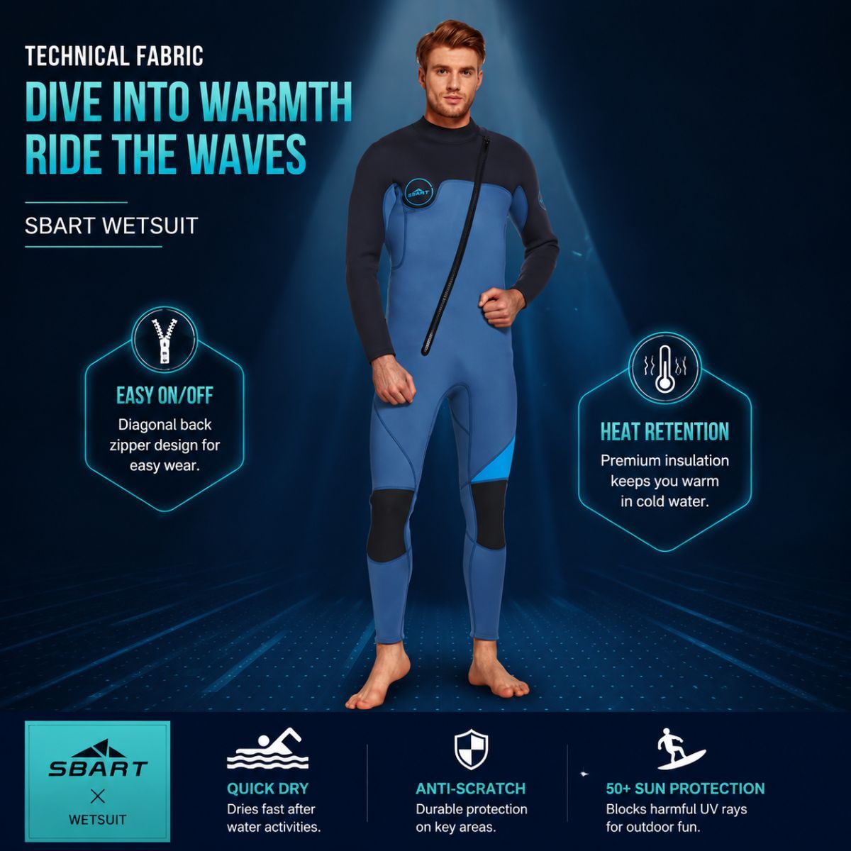 3MM Men's Full Wetsuit – 4-Way Stretch, UPF 50+, Thermal & Scratch Resistant for Diving & Surfing - Black - Size XL