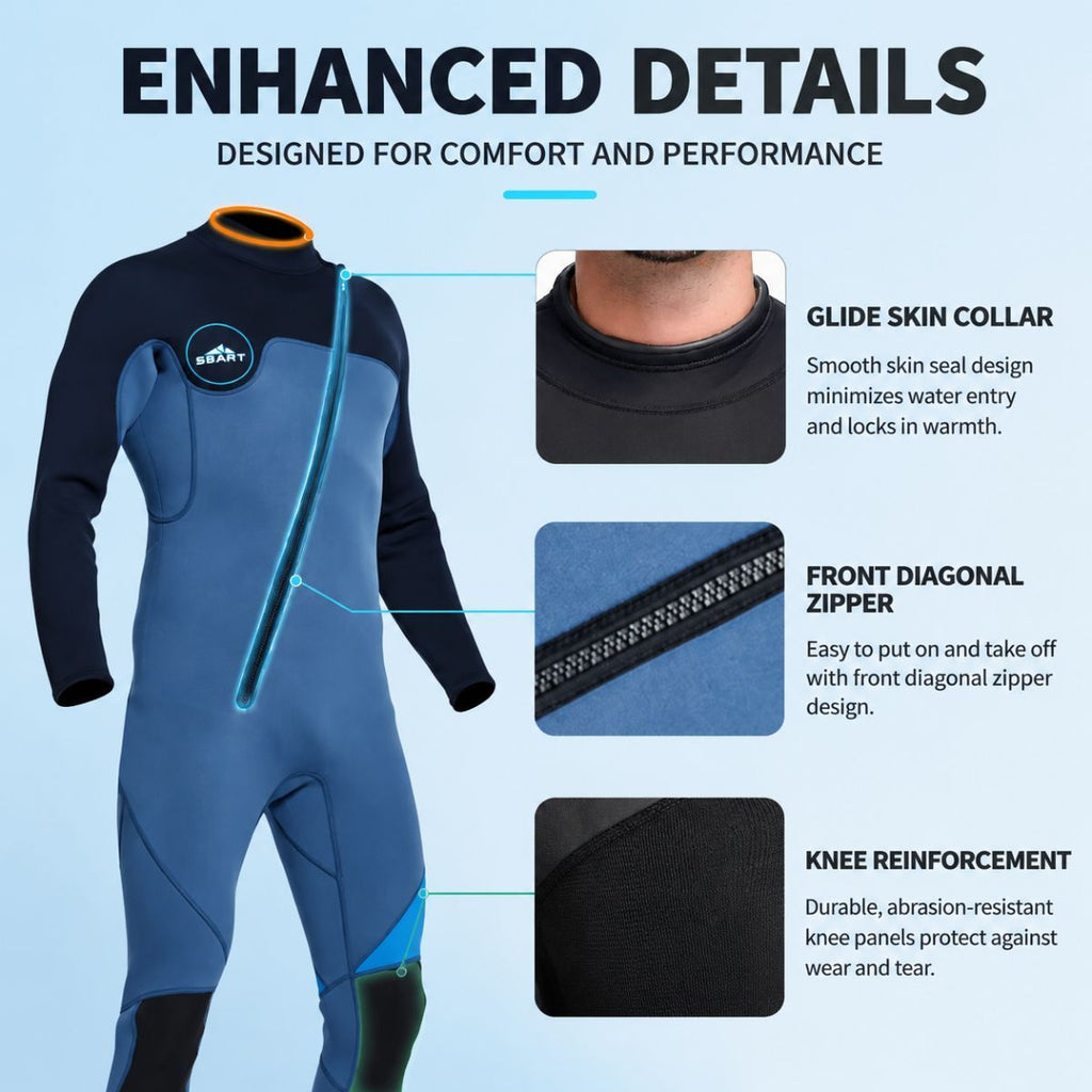 3MM Men's Full Wetsuit – 4-Way Stretch, UPF 50+, Thermal & Scratch Resistant for Diving & Surfing - Blue - Size XL
