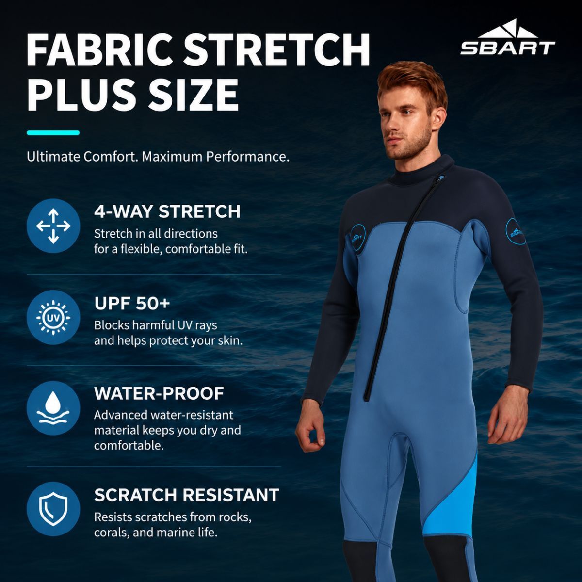 3MM Men's Full Wetsuit – 4-Way Stretch, UPF 50+, Thermal & Scratch Resistant for Diving & Surfing - Blue - Size XL