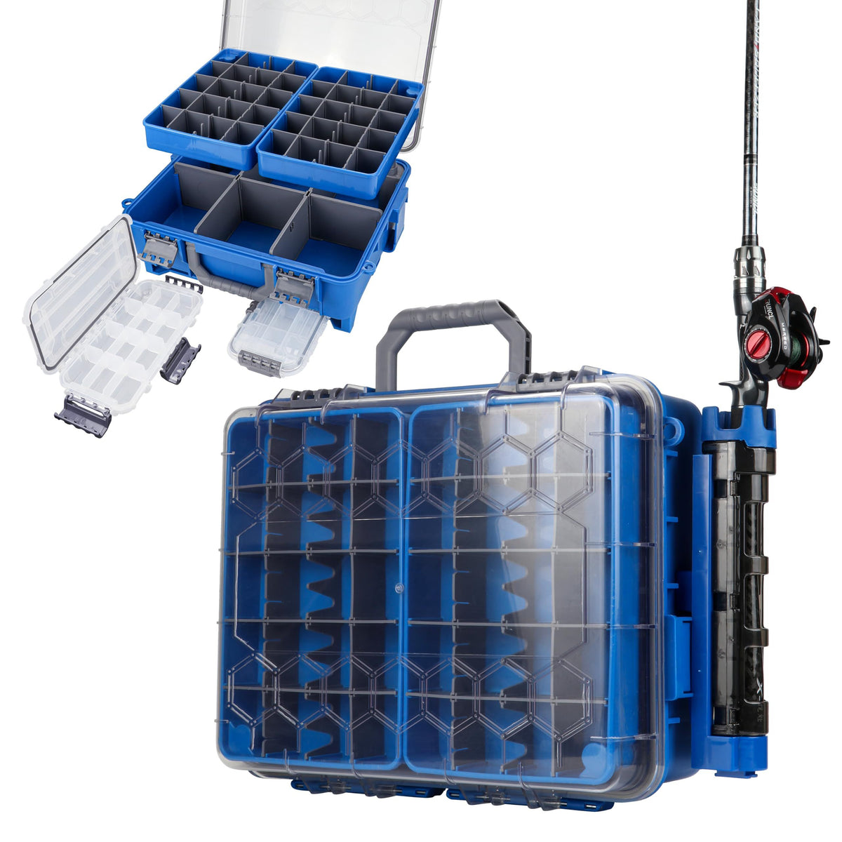 Upgraded Large Capacity Waterproof Floating Tackle Box with Rod Holder, Airtight Organizer with Removable Trays for Lures Hooks Baits, Durable Fishing Gear Storage Gift for Anglers(Yellow)