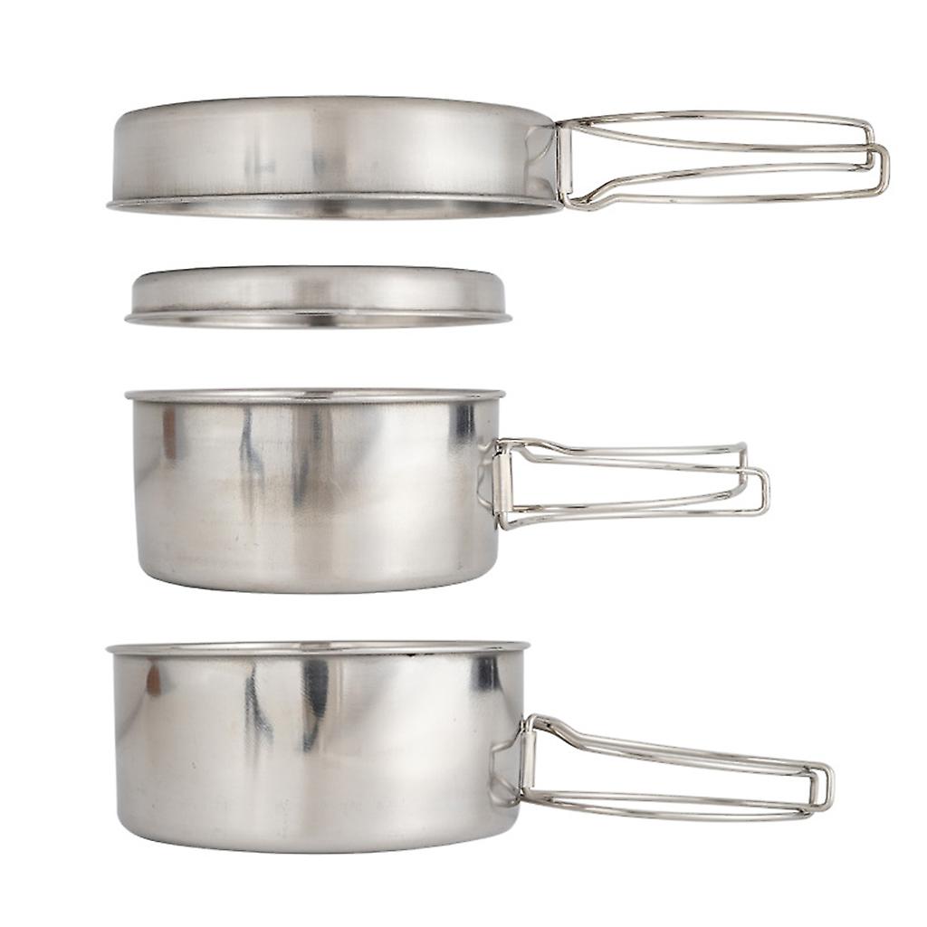 4 pcs Stainless Steel Camping Pots with Lid, Compatible with Outdoor Cooking