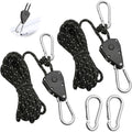 2 Pieces 4M Adjustable Ratchet ROpe, 1/8 Black Ratchet Pulley With 2 Replacement Hooks, Reflective Ratchet ROpe