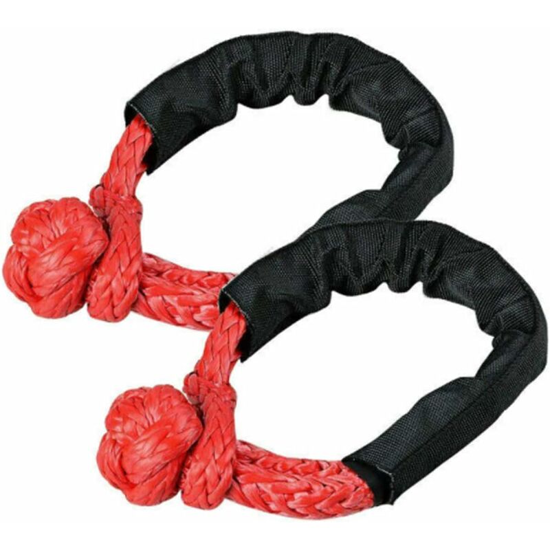 2 pcs Soft Shackle Tow ROpes For Truck Atv Marine, One-Piece Outdoor Recovery Straps, Red
