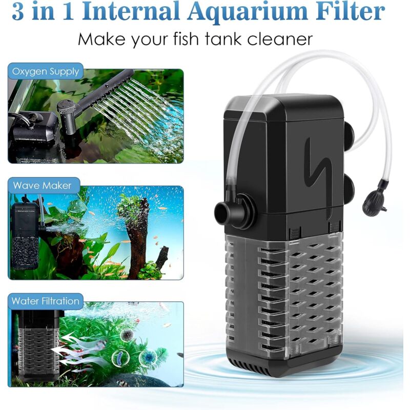 Adjustable Aquarium Filter 600L/H Aquarium Pump, Ultra-Quiet Internal Aquarium Filter Suitable For Aquariums Up To 200L