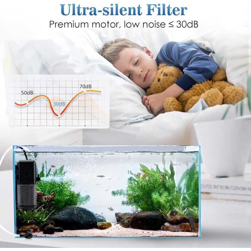 Adjustable Aquarium Filter 600L/H Aquarium Pump, Ultra-Quiet Internal Aquarium Filter Suitable For Aquariums Up To 200L