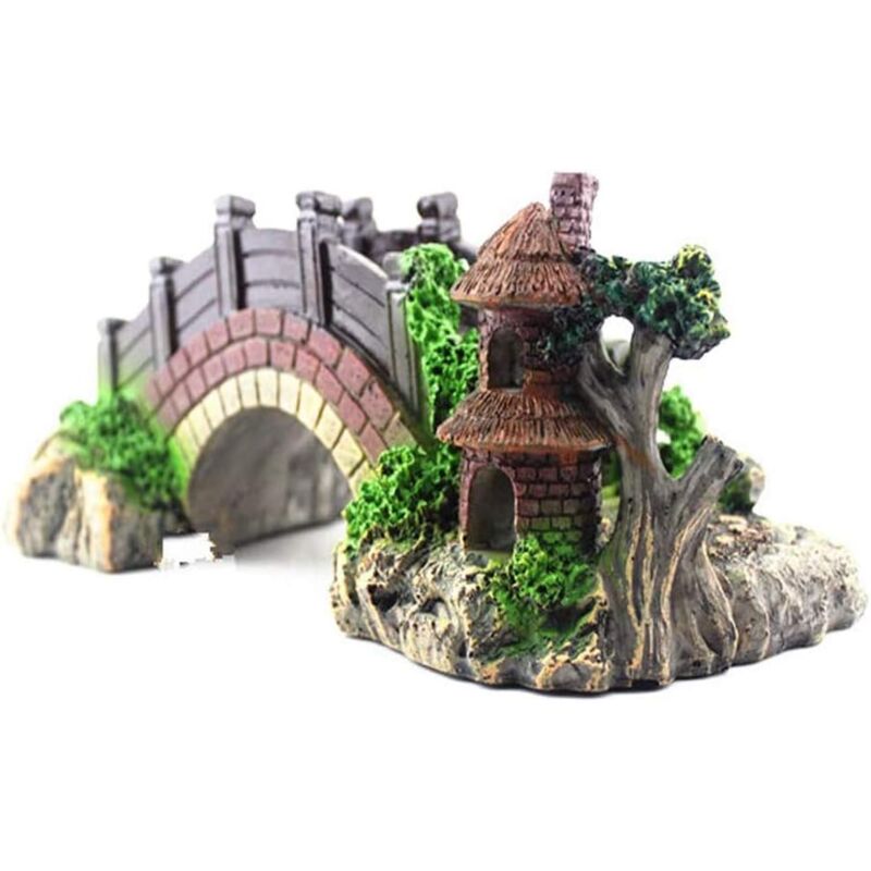 Aquarium Bridge Ornament,Fish Tank Landscape Decor Aquarium Resin Bridge Fish Tank Arch Pavilion Tree Garden Aquarium