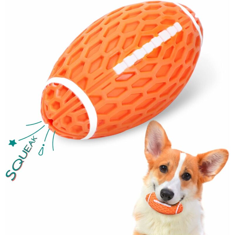 Dog Toy Ball, Squeaky Dog Ball, Indestructible Natural Rubber Rugby Dog Ball, Dog Chew Ball, Dog Toy With Dental
