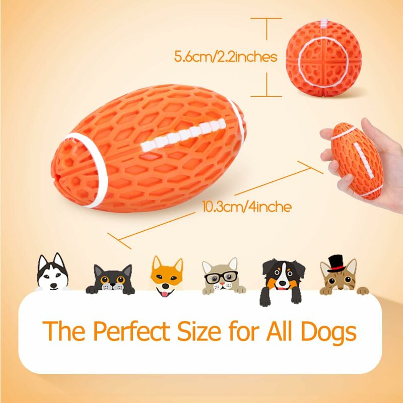 Dog Toy Ball, Squeaky Dog Ball, Indestructible Natural Rubber Rugby Dog Ball, Dog Chew Ball, Dog Toy With Dental