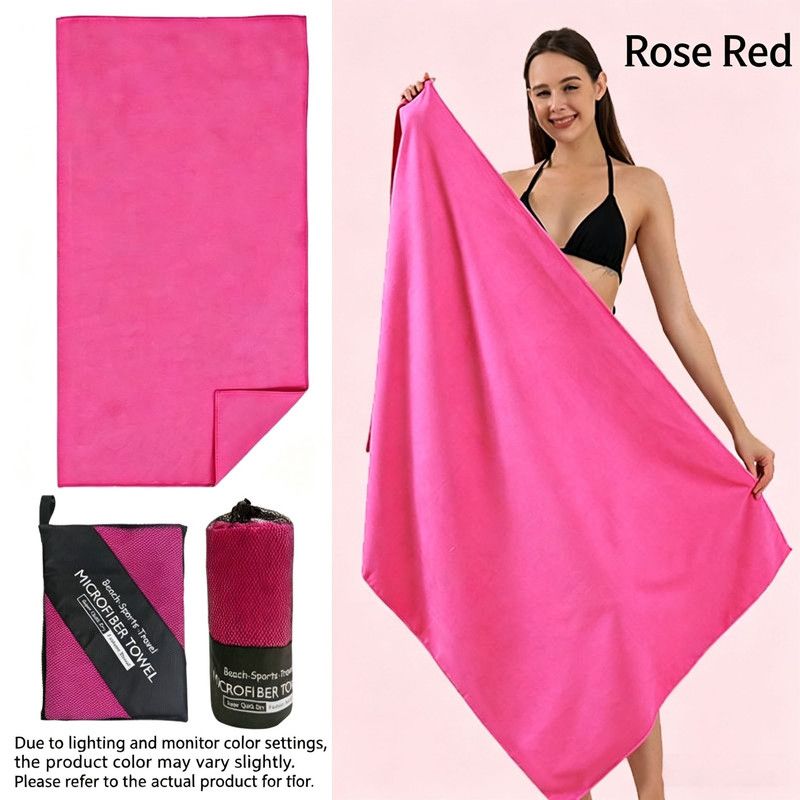 Ultra‑Absorbent Quick Dry Microfiber Beach Towel, 140*70CM, Double‑Sided Velvet Lightweight Portable Swimming Sports Towel for Beach, Swimming, Yoga, Travel（Rose red）