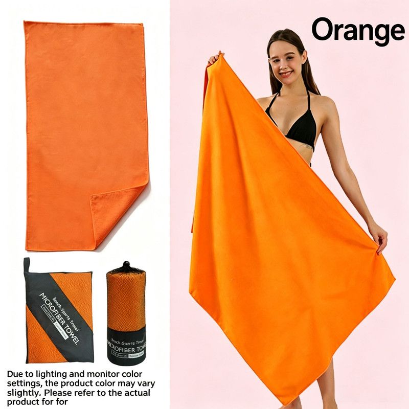 Ultra‑Absorbent Quick Dry Microfiber Beach Towel, 140*70CM, Double‑Sided Velvet Lightweight Portable Swimming Sports Towel for Beach, Swimming, Yoga, Travel（Orange）