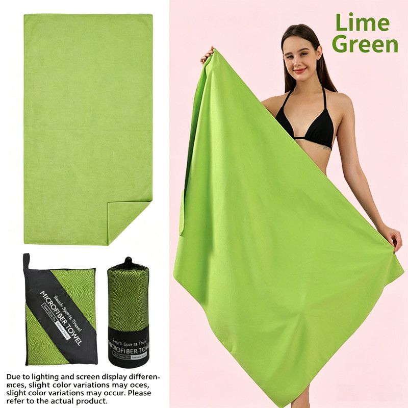 Ultra‑Absorbent Quick Dry Microfiber Beach Towel, 140*70CM, Double‑Sided Velvet Lightweight Portable Swimming Sports Towel for Beach, Swimming, Yoga, Travel（Green）