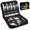 20Pcs Portable Camping Cutlery Set, Stainless Steel Picnic Utensils with Plates and Bottle Opener, Portable Cooking Utensils for 2, for Camping, Picnic, Outdoor Hiking