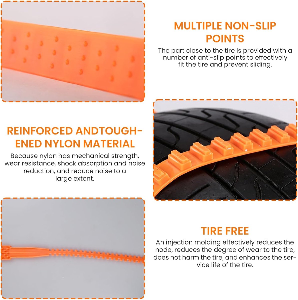 Snow Chain - Anti-slip for Car Tires - 8-pack - Reusable anti-slip cable ties - 88 x 4 cm - Adjustable tire chains - Suitable for cars, trucks, etc. - Universal snow chains - Anti-slip chains