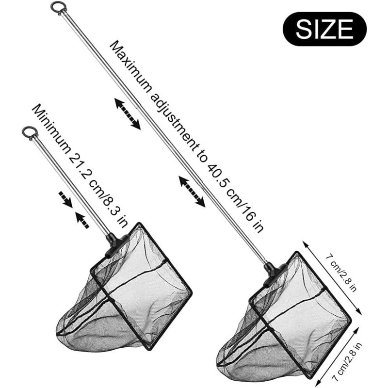 Aquarium Fishing Net Adjustable Telescopic Extendable Handle Mini Foldable for Fish Tank Compatible with Multiple Brands 1 Pack