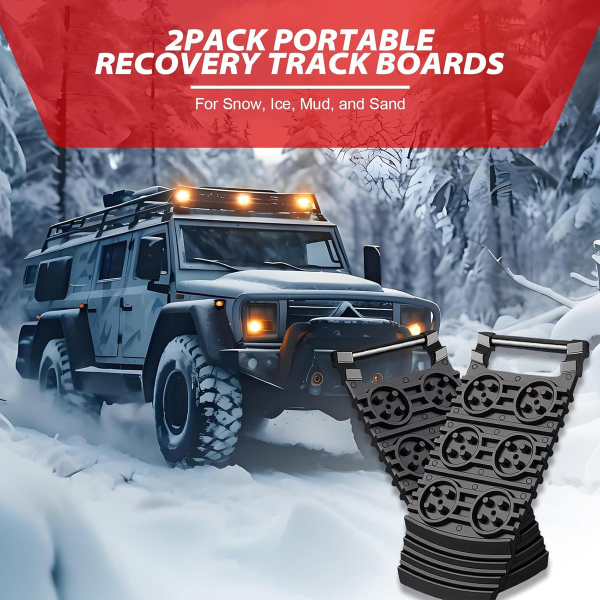 Off-Road Traction Plates | Pack of 2 - Portable emergency tool for extra grip on snow, ice, mud, and sand, suitable for cars, SUVs, ATVs, UTVs, and motorcycles.