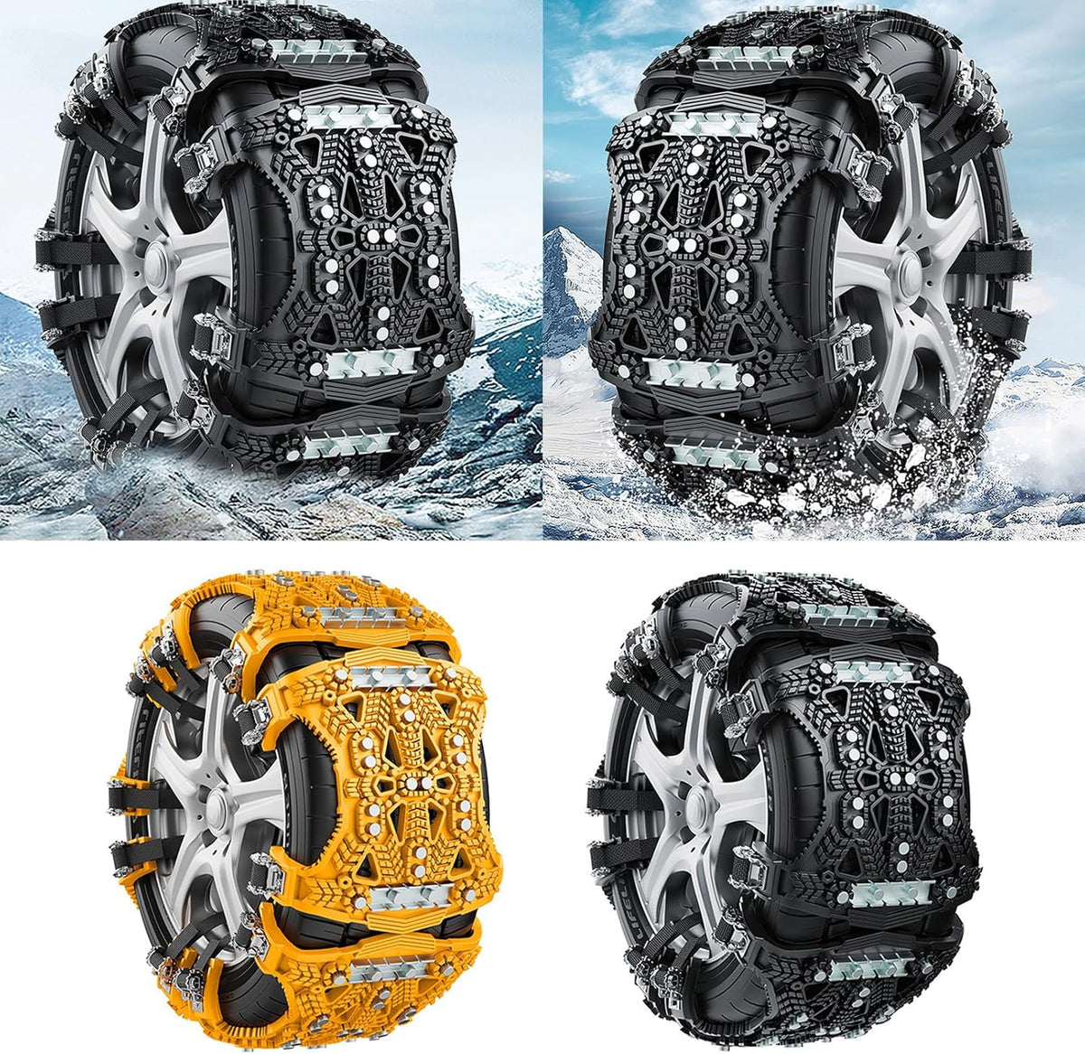 Snow Chain - Anti-Slip for Car Tires | Snow Chains - Steel Plate Snow Chains for Cars - Universal Type - Includes Mounting Tools, Storage Bag, and Gloves (Yellow - 1 Piece)