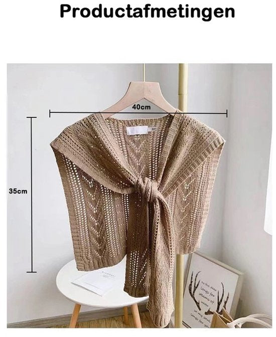 Knitted Openwork Shoulder Dress - Lightweight Cardigan & Scarf in One - Solid Color Goes With Everything - Black