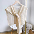 Knitted Openwork Shoulder Dress - Lightweight Cardigan & Scarf in One - Solid Color Goes With Everything - White