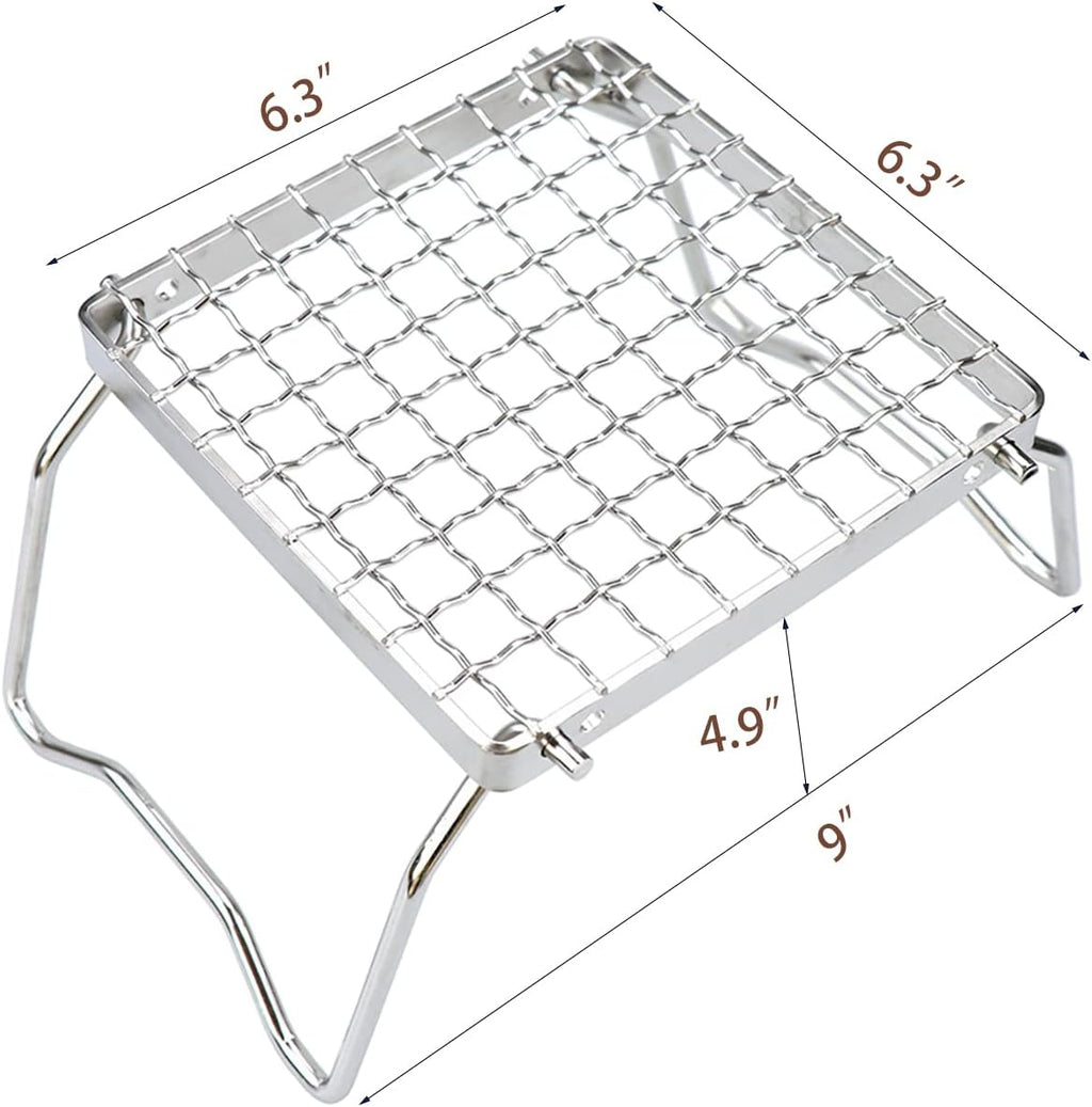 Folding Camping Grill - Stainless Steel 304 Cooking Grate with Folding Legs - Portable Charcoal and Cooking Stand - Lightweight BBQ Rack for Camping, Hiking and Backpacking