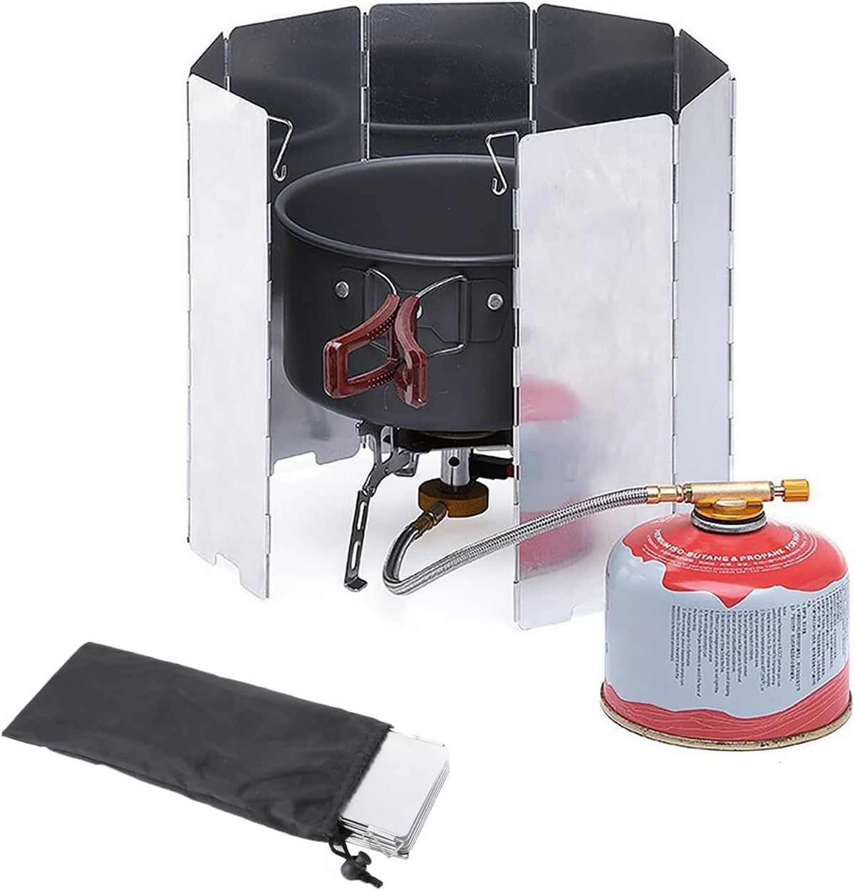8 Panel Foldable Camping Stove Windscreen, Lightweight Aluminium Wind Shield with Carry Bag for Butane Stoves, Picnics and Outdoor Cooking