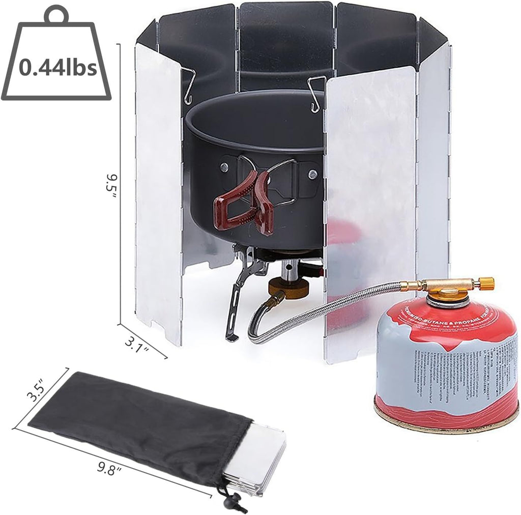 8 Panel Foldable Camping Stove Windscreen, Lightweight Aluminium Wind Shield with Carry Bag for Butane Stoves, Picnics and Outdoor Cooking