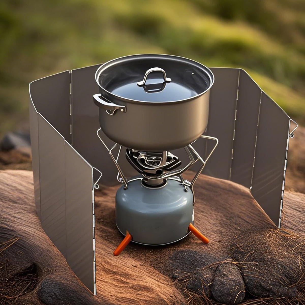 8 Panel Foldable Camping Stove Windscreen, Lightweight Aluminium Wind Shield with Carry Bag for Butane Stoves, Picnics and Outdoor Cooking