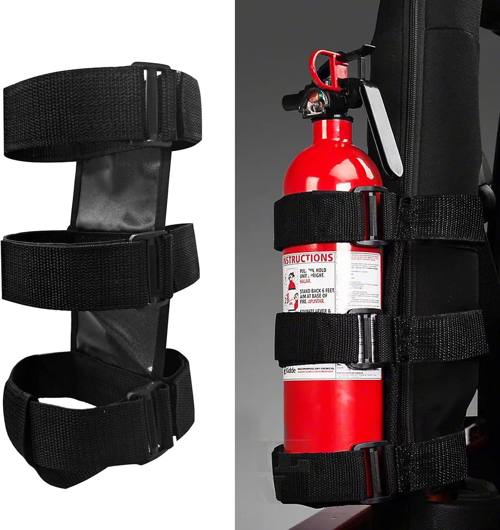Adjustable Fire Extinguisher Roll Bar Mount, Quick-Release Holder Strap for Jeep Wrangler, Polaris Ranger, RZR and Can-Am Maverick Vehicles