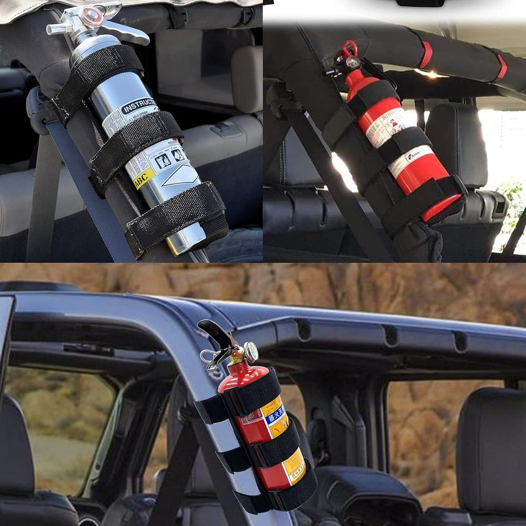 Adjustable Fire Extinguisher Roll Bar Mount, Quick-Release Holder Strap for Jeep Wrangler, Polaris Ranger, RZR and Can-Am Maverick Vehicles